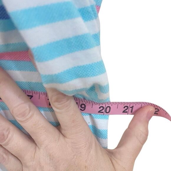 T by Talbots large 100% cotton three-quarter sleeve crewneck, white blue pink st - Picture 5 of 7